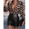 imageSOLY HUX Womens Button Down Shirts Casual Long Sleeve Print Collar V Neck Blouse TopsKhaki Leopard