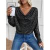imageSOLY HUX Womens Cowl Neck Ruched Tops Draped Front Long Sleeve Tee T Shirt Teacher Outfits Work TopsBlack Glitter