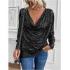 imageSOLY HUX Womens Cowl Neck Ruched Tops Draped Front Long Sleeve Tee T Shirt Teacher Outfits Work TopsBlack Glitter