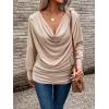 imageSOLY HUX Womens Cowl Neck Ruched Tops Draped Front Long Sleeve Tee T Shirt Teacher Outfits Work TopsPure Apricot