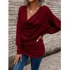 imageSOLY HUX Womens Cowl Neck Ruched Tops Draped Front Long Sleeve Tee T Shirt Teacher Outfits Work TopsPure Burgundy
