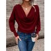 imageSOLY HUX Womens Cowl Neck Ruched Tops Draped Front Long Sleeve Tee T Shirt Teacher Outfits Work TopsPure Burgundy
