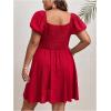 imageSOLY HUX Womens Plus Size Short Sleeve Mini Dress High Waist Summer Dresses Wedding Guest DressPlain Red