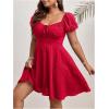 imageSOLY HUX Womens Plus Size Short Sleeve Mini Dress High Waist Summer Dresses Wedding Guest DressPlain Red