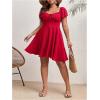 imageSOLY HUX Womens Plus Size Short Sleeve Mini Dress High Waist Summer Dresses Wedding Guest DressPlain Red
