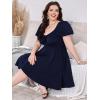 imageSOLY HUX Womens Plus Size Short Sleeve Mini Dress High Waist Summer Dresses Wedding Guest DressSolid Dark Blue