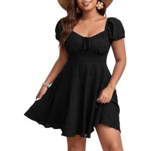 imageSOLY HUX Womens Plus Size Short Sleeve Mini Dress High Waist Summer Dresses Wedding Guest DressPlain Black