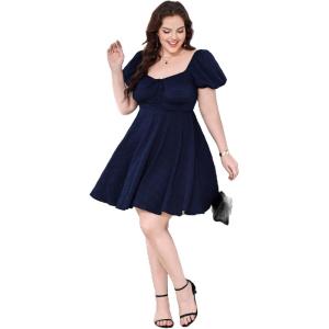 imageSOLY HUX Womens Plus Size Short Sleeve Mini Dress High Waist Summer Dresses Wedding Guest DressSolid Dark Blue