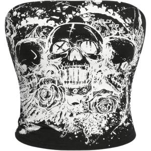 imageSOLY HUX Womens Y2k Goth Tube Crop Top Skull Print Strapless Sleeveless Bandeau TopsBlack Skull