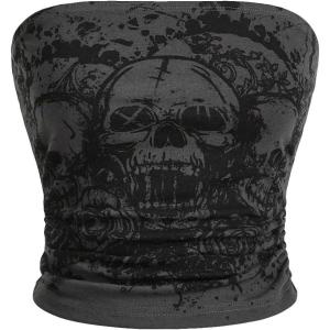 imageSOLY HUX Womens Y2k Goth Tube Crop Top Skull Print Strapless Sleeveless Bandeau TopsGrey Skull Print