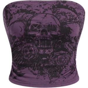 imageSOLY HUX Womens Y2k Goth Tube Crop Top Skull Print Strapless Sleeveless Bandeau TopsPurple Skull
