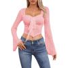 imageSOLY HUX Womens Long Bell Sleeve Tops Mesh Sweetheart Neck Going Out Crop Top Casual Asymmetrical T Shirts TeesLight Pink