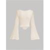 imageSOLY HUX Womens Long Bell Sleeve Tops Mesh Sweetheart Neck Going Out Crop Top Casual Asymmetrical T Shirts TeesPlain Apricot