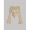 imageSOLY HUX Womens Long Bell Sleeve Tops Mesh Sweetheart Neck Going Out Crop Top Casual Asymmetrical T Shirts TeesPure Apricot