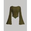 imageSOLY HUX Womens Long Bell Sleeve Tops Mesh Sweetheart Neck Going Out Crop Top Casual Asymmetrical T Shirts TeesPure Army Green