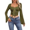 imageSOLY HUX Womens Long Bell Sleeve Tops Mesh Sweetheart Neck Going Out Crop Top Casual Asymmetrical T Shirts TeesPure Army Green