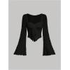 imageSOLY HUX Womens Long Bell Sleeve Tops Mesh Sweetheart Neck Going Out Crop Top Casual Asymmetrical T Shirts TeesPure Black