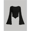 imageSOLY HUX Womens Long Bell Sleeve Tops Mesh Sweetheart Neck Going Out Crop Top Casual Asymmetrical T Shirts TeesPure Black