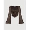 imageSOLY HUX Womens Long Bell Sleeve Tops Mesh Sweetheart Neck Going Out Crop Top Casual Asymmetrical T Shirts TeesPure Brown