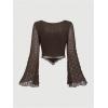 imageSOLY HUX Womens Long Bell Sleeve Tops Mesh Sweetheart Neck Going Out Crop Top Casual Asymmetrical T Shirts TeesPure Brown