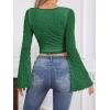 imageSOLY HUX Womens Long Bell Sleeve Tops Mesh Sweetheart Neck Going Out Crop Top Casual Asymmetrical T Shirts TeesPure Dark Green