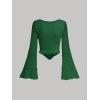 imageSOLY HUX Womens Long Bell Sleeve Tops Mesh Sweetheart Neck Going Out Crop Top Casual Asymmetrical T Shirts TeesPure Dark Green