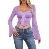 imageSOLY HUX Womens Long Bell Sleeve Tops Mesh Sweetheart Neck Going Out Crop Top Casual Asymmetrical T Shirts TeesPure Mauve Purple