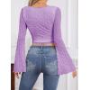 imageSOLY HUX Womens Long Bell Sleeve Tops Mesh Sweetheart Neck Going Out Crop Top Casual Asymmetrical T Shirts TeesPure Mauve Purple