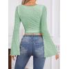 imageSOLY HUX Womens Long Bell Sleeve Tops Mesh Sweetheart Neck Going Out Crop Top Casual Asymmetrical T Shirts TeesPure Mint Green