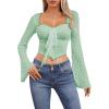 imageSOLY HUX Womens Long Bell Sleeve Tops Mesh Sweetheart Neck Going Out Crop Top Casual Asymmetrical T Shirts TeesPure Mint Green