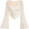 imageSOLY HUX Womens Long Bell Sleeve Tops Mesh Sweetheart Neck Going Out Crop Top Casual Asymmetrical T Shirts TeesPlain Apricot