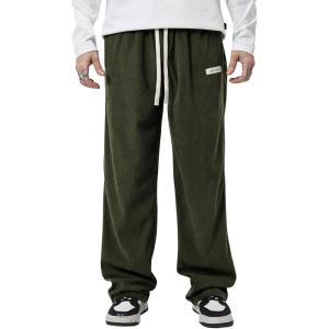imageSOLY HUX Mens Corduroy Pants Casual Drawstring Elastic Waist Straight Leg Sweatpants with PocketsArmy Green Letter