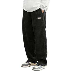 imageSOLY HUX Mens Corduroy Pants Casual Drawstring Elastic Waist Straight Leg Sweatpants with PocketsBlack Letter