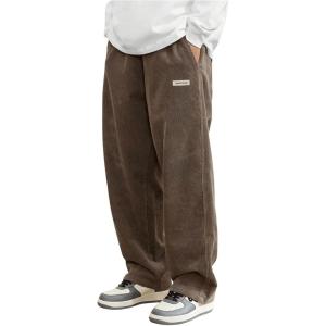 imageSOLY HUX Mens Corduroy Pants Casual Drawstring Elastic Waist Straight Leg Sweatpants with PocketsBrown Letter