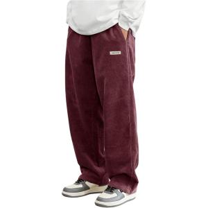imageSOLY HUX Mens Corduroy Pants Casual Drawstring Elastic Waist Straight Leg Sweatpants with PocketsBurgundy Letter