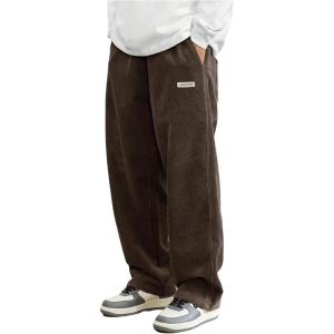 imageSOLY HUX Mens Corduroy Pants Casual Drawstring Elastic Waist Straight Leg Sweatpants with PocketsCoffee Brown Letter