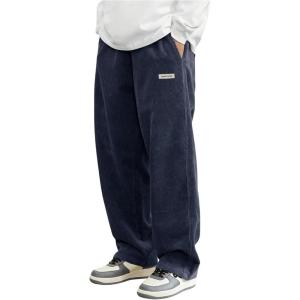 imageSOLY HUX Mens Corduroy Pants Casual Drawstring Elastic Waist Straight Leg Sweatpants with PocketsDark Blue Letter