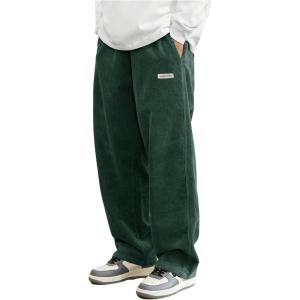 imageSOLY HUX Mens Corduroy Pants Casual Drawstring Elastic Waist Straight Leg Sweatpants with PocketsDark Green Letter