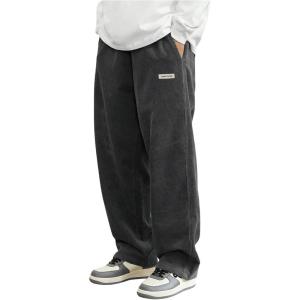imageSOLY HUX Mens Corduroy Pants Casual Drawstring Elastic Waist Straight Leg Sweatpants with PocketsDark Grey Letter