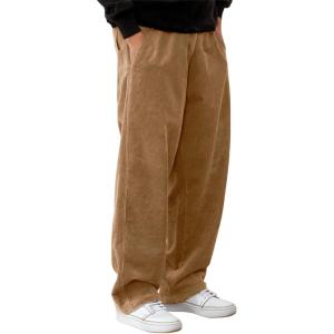 imageSOLY HUX Mens Corduroy Pants Casual Drawstring Elastic Waist Straight Leg Sweatpants with PocketsKhaki Letter