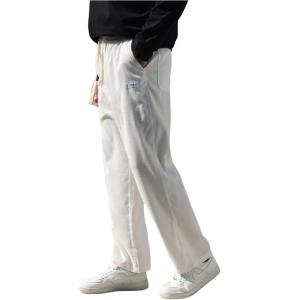 imageSOLY HUX Mens Corduroy Pants Casual Drawstring Elastic Waist Straight Leg Sweatpants with PocketsWhite Letter