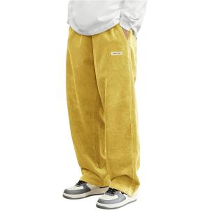 imageSOLY HUX Mens Corduroy Pants Casual Drawstring Elastic Waist Straight Leg Sweatpants with PocketsYellow Letter