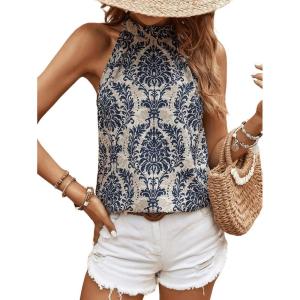 imageSOLY HUX Womens Halter Tops Graphic Tank Top Blouses Summer Casual Trendy Sleeveless ShirtsBeige Tribal