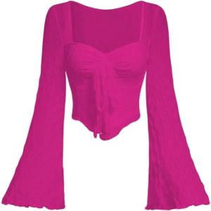 imageSOLY HUX Womens Long Bell Sleeve Tops Mesh Sweetheart Neck Going Out Crop Top Casual Asymmetrical T Shirts TeesHot Pink