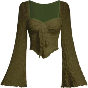 imageSOLY HUX Womens Long Bell Sleeve Tops Mesh Sweetheart Neck Going Out Crop Top Casual Asymmetrical T Shirts TeesPure Army Green