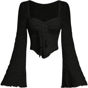 imageSOLY HUX Womens Long Bell Sleeve Tops Mesh Sweetheart Neck Going Out Crop Top Casual Asymmetrical T Shirts TeesPure Black