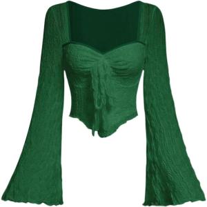 imageSOLY HUX Womens Long Bell Sleeve Tops Mesh Sweetheart Neck Going Out Crop Top Casual Asymmetrical T Shirts TeesPure Dark Green