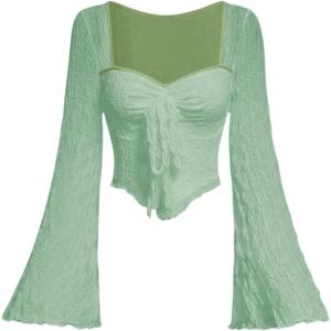 imageSOLY HUX Womens Long Bell Sleeve Tops Mesh Sweetheart Neck Going Out Crop Top Casual Asymmetrical T Shirts TeesPure Mint Green