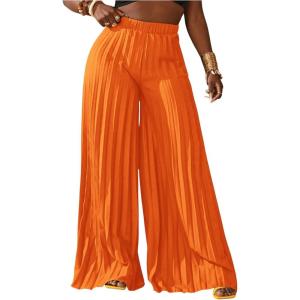 imageSOLY HUX Womens Wide Leg Palazzo Pleated Pants High Waisted Flowy Loose Dressy Casual Long TrousersPlain Orange