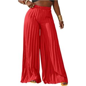 imageSOLY HUX Womens Wide Leg Palazzo Pleated Pants High Waisted Flowy Loose Dressy Casual Long TrousersPlain Red